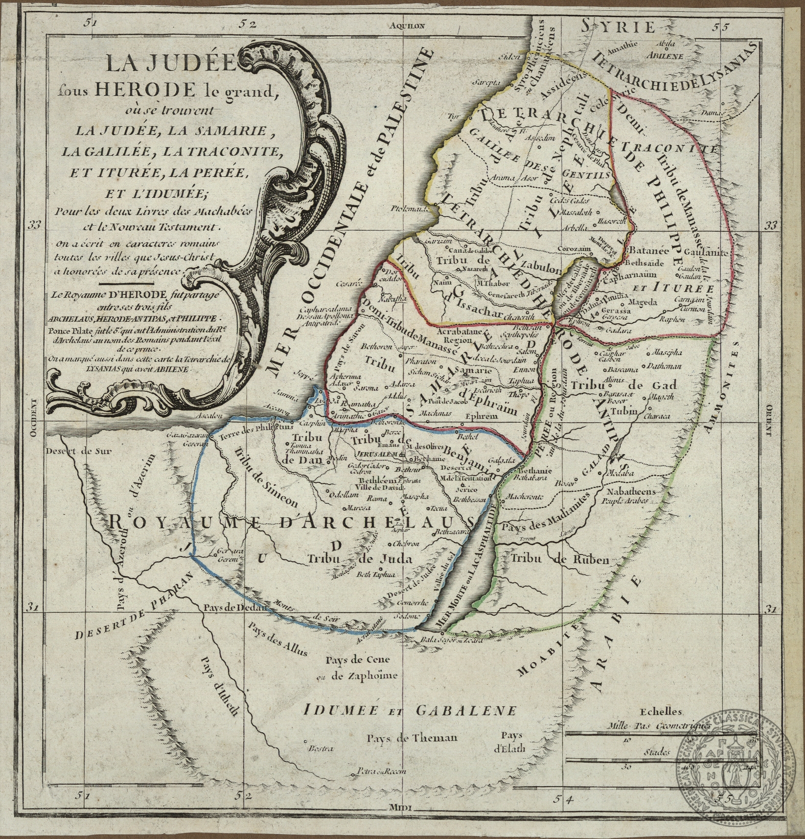 La Judée sous Herode le grand, ou se trouvent la Judée, la Samarie, la Galilée, la Traconite, et Iturée, la Perée, et l' Idumée…